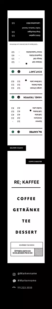 Schwarzes einfaches Bohnenkaffee-Café-Menübrett