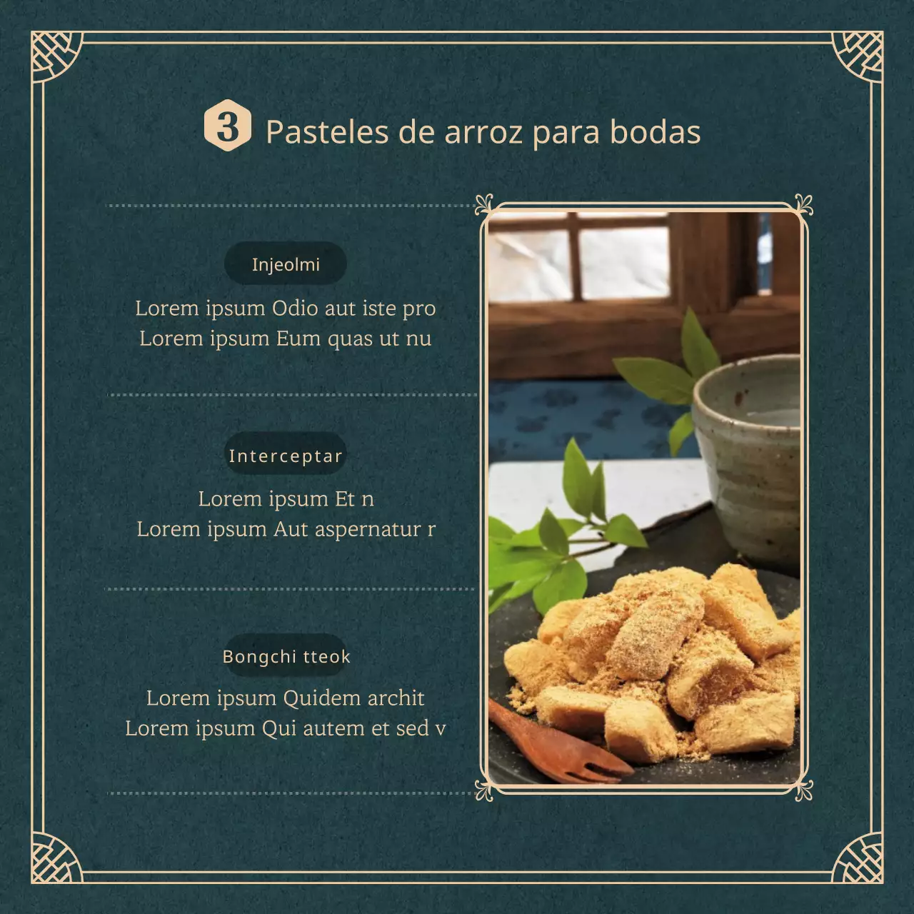 Pastel de arroz verde oscuro significado tarjetaNoticias diseño