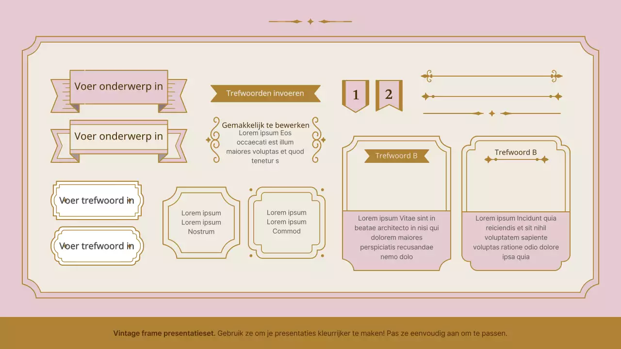 Vintage frame presentatieset in roze en goud