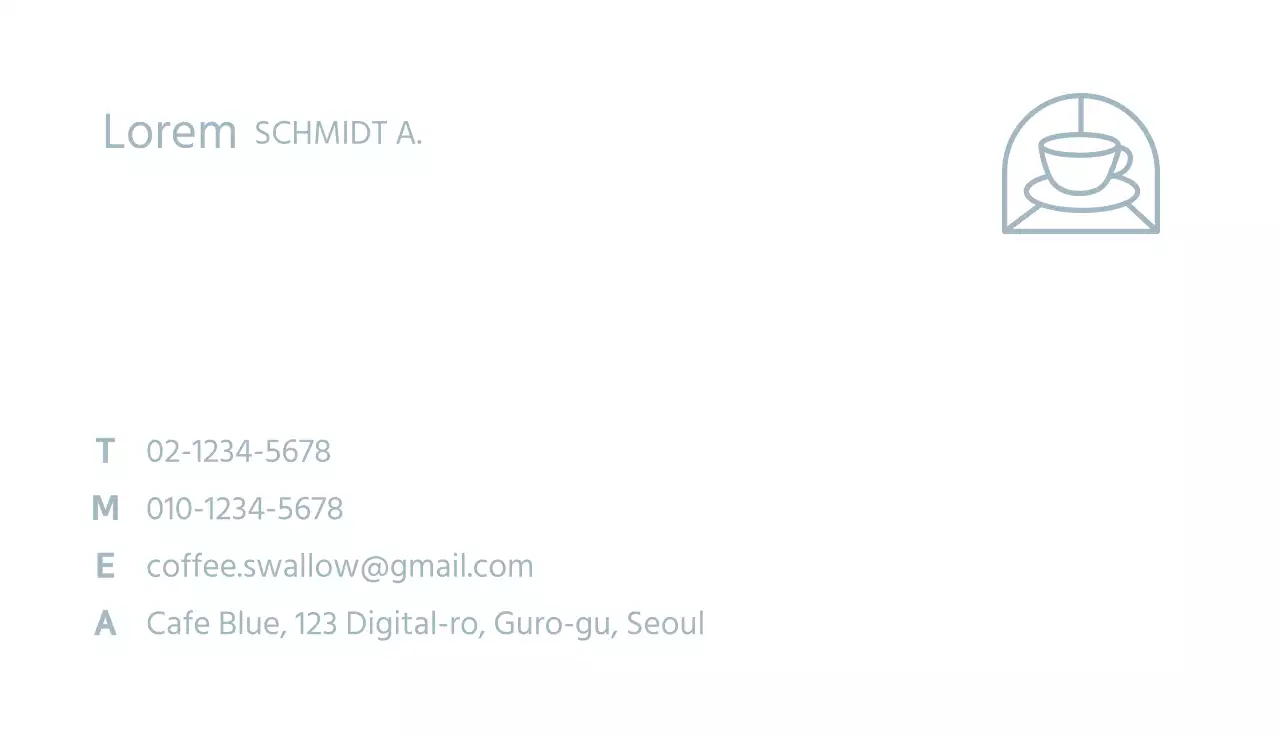 Pastell hellblau einfach Kaffee Symbol Visitenkarte für ein Café