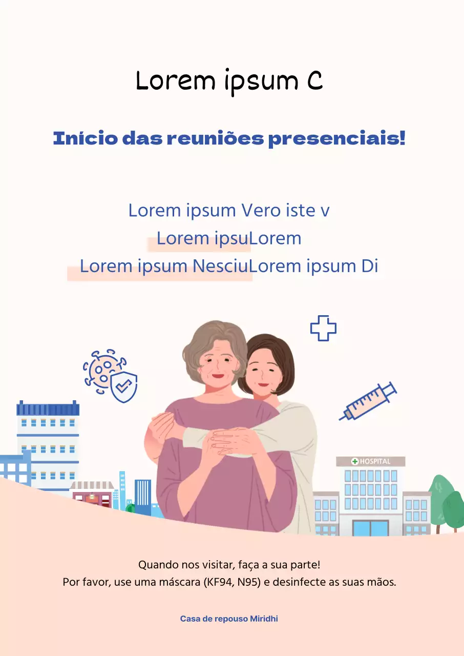 Instruções simples, azuis e vermelhas, ilustradas, frente a frente