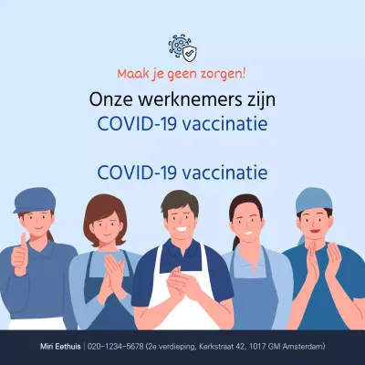 Coronavirus vaccinatie vierkante poster met blauwe illustratie