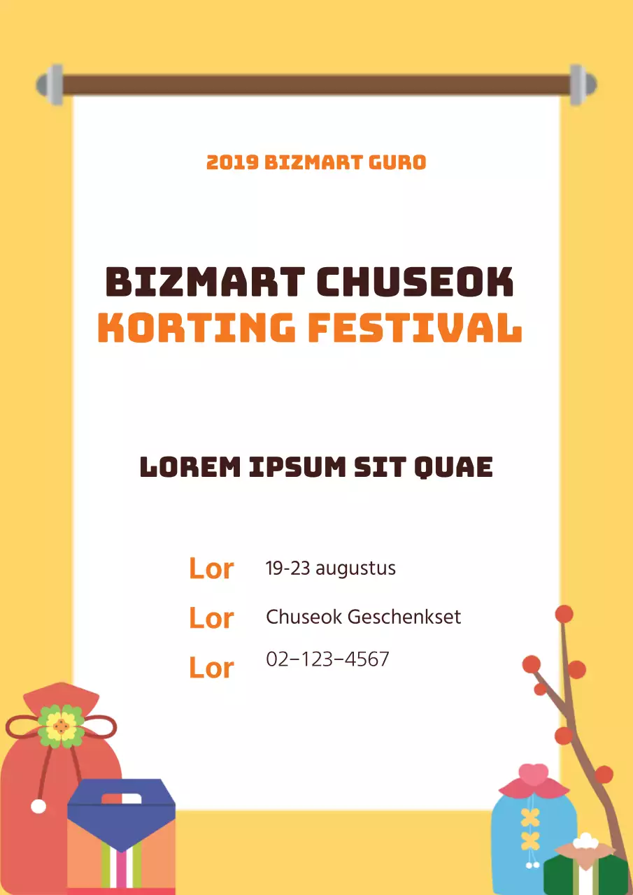 Promoot een nieuwjaarsuitverkoop met gele illustraties van verschillende vakantiecadeaus