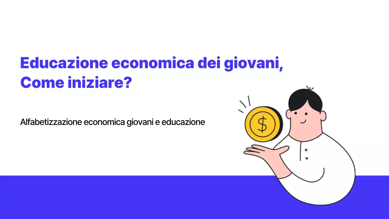 Tema illustrato di educazione economica giovanile in blu e arancione