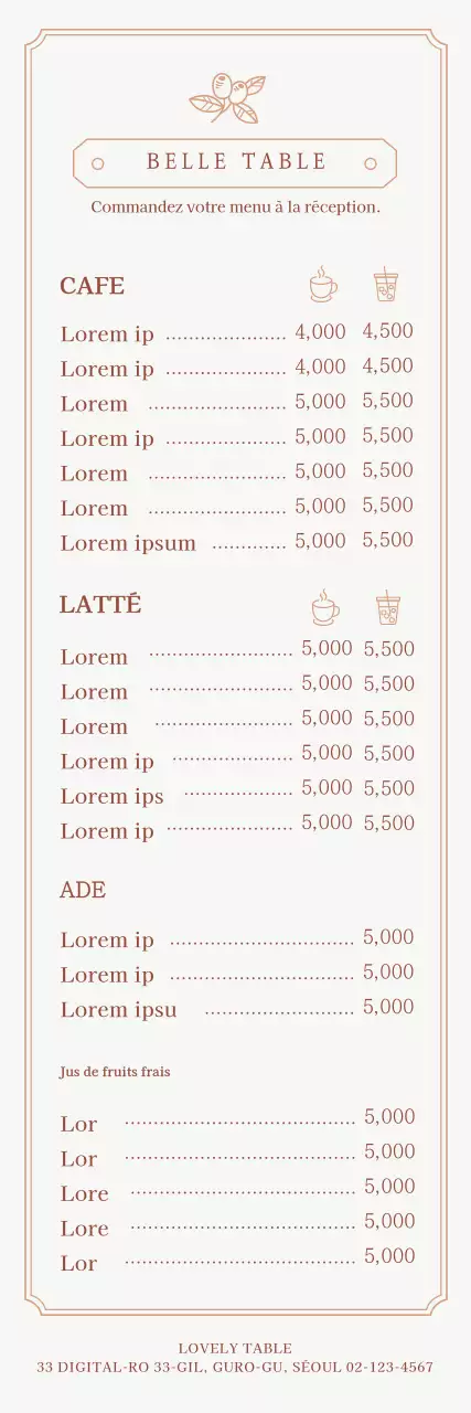 Un guide de la carte du café avec un concept de cadre émotionnel