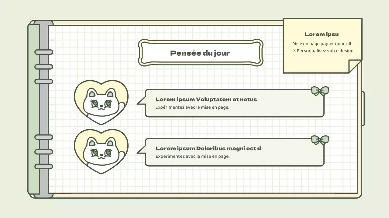 Kit de présentation d'un concept d'agenda mignon en bleu clair et vert