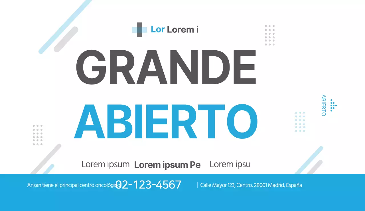 Estilo de texto sencillo en azul claro y negro para anuncios de apertura de hospitales