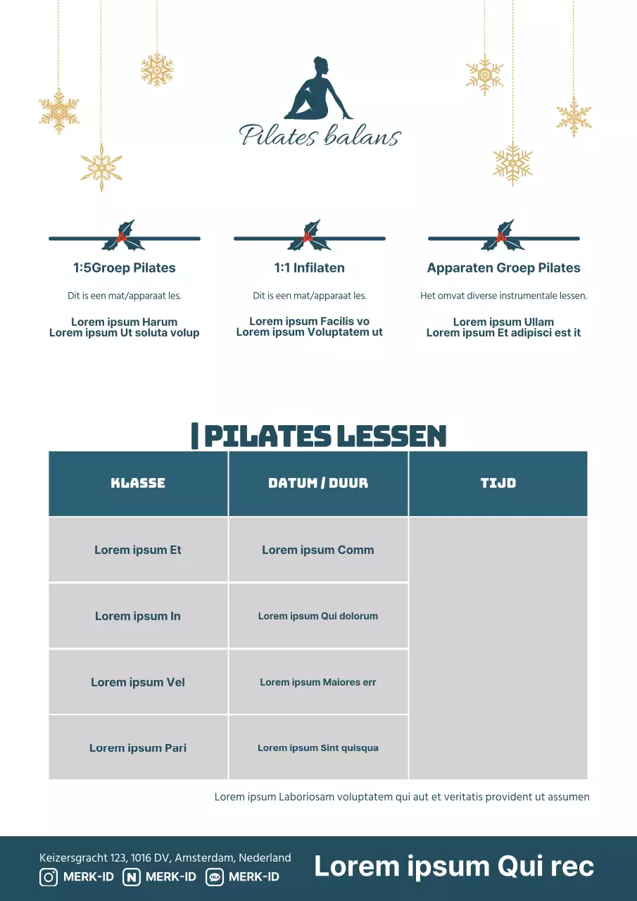 Een eenvoudige groen-witte flyer voor een Pilates-les