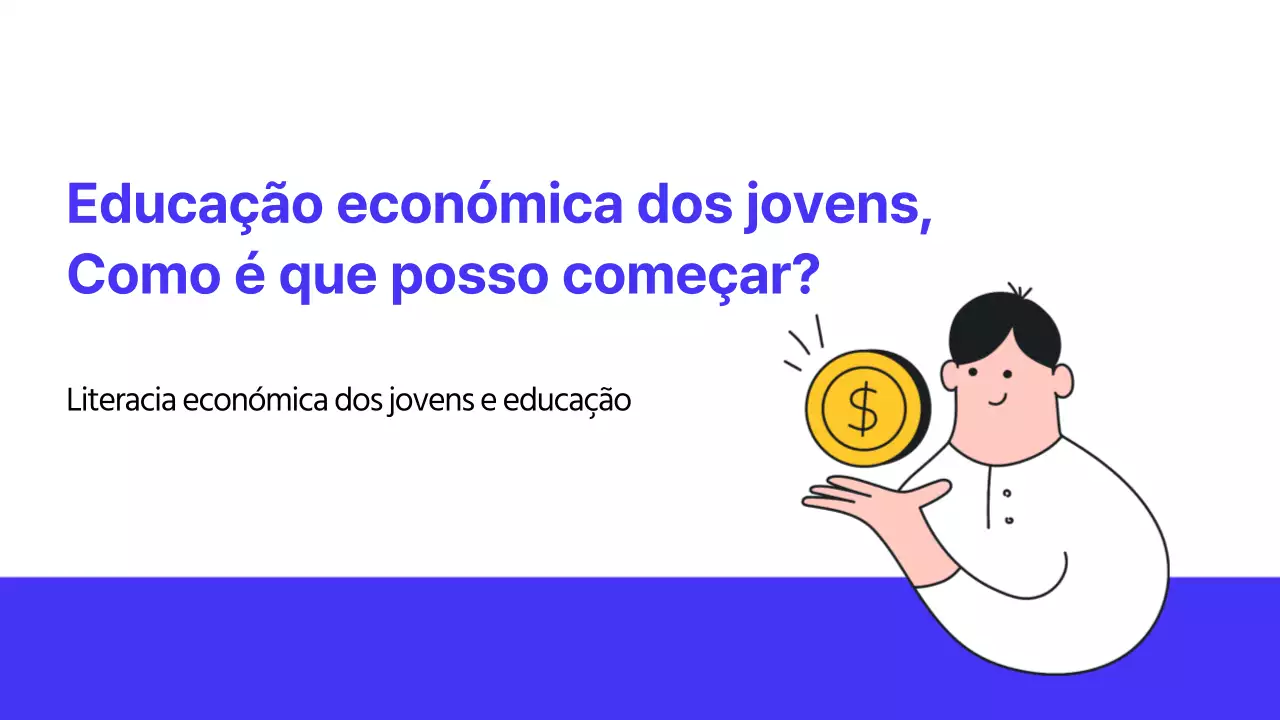 Tema ilustrado da educação económica dos jovens em azul e laranja