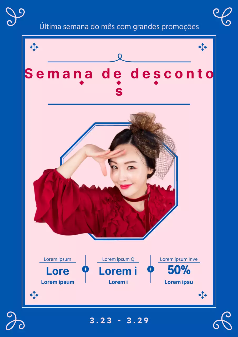 Um folheto de oferta especial elegante em azul e cor-de-rosa
