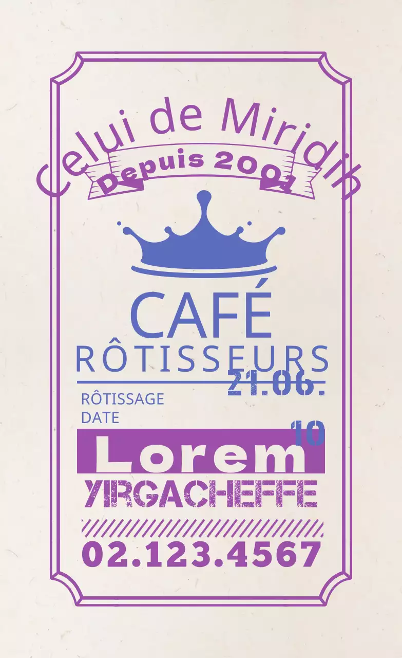 Étiquettes de grains de café avec une typographie violette