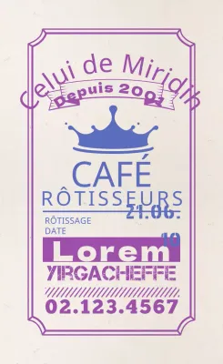 Étiquettes de grains de café avec une typographie violette