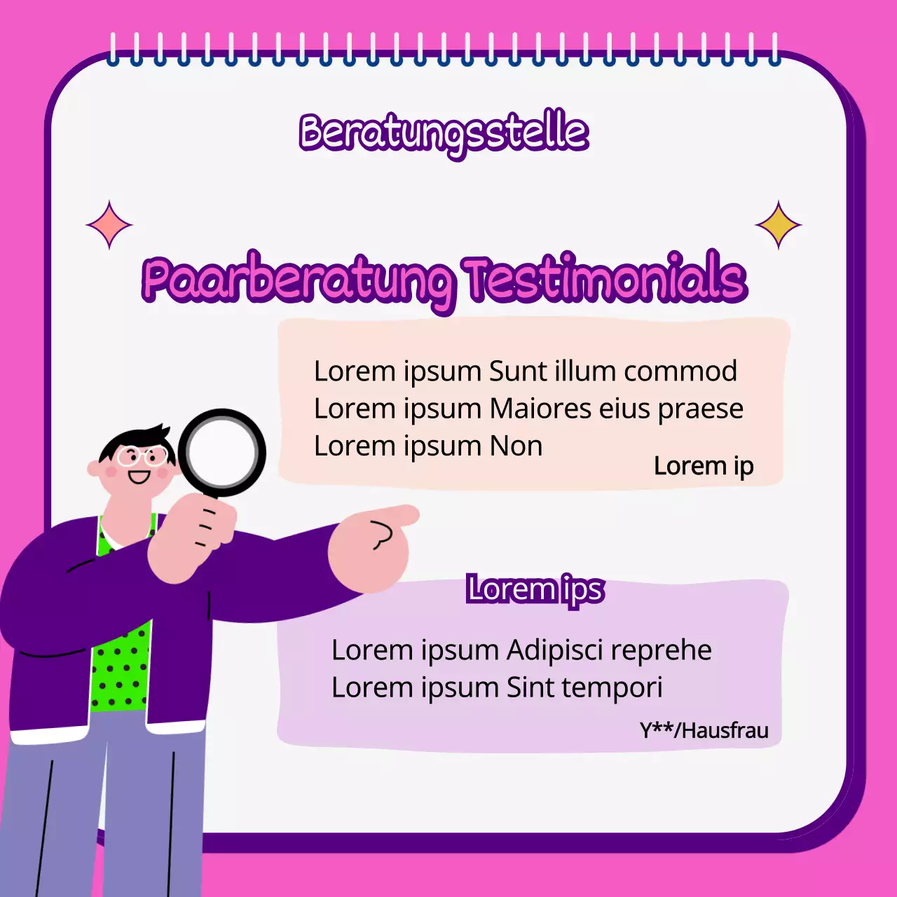 Förderung einer hübschen rosa und lila Paarberatung