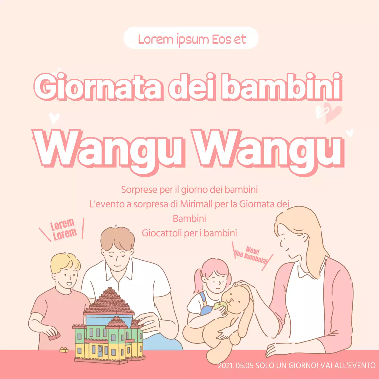 Rosa e bianco per un evento di donazione di giocattoli in occasione della Giornata dei Bambini