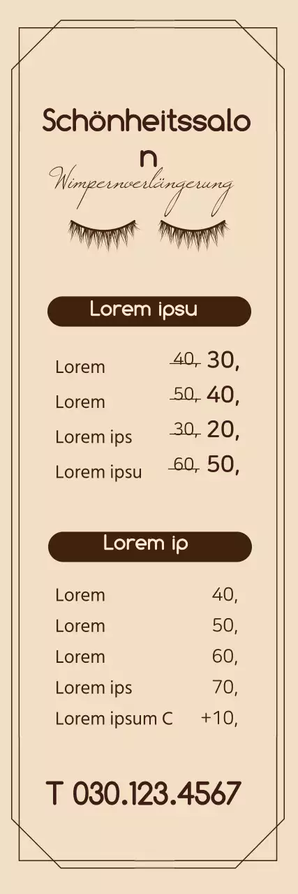 Einfaches Rahmenkonzept Schönheitssalon in braun und hellbraun Veranstaltung Preisgestaltung