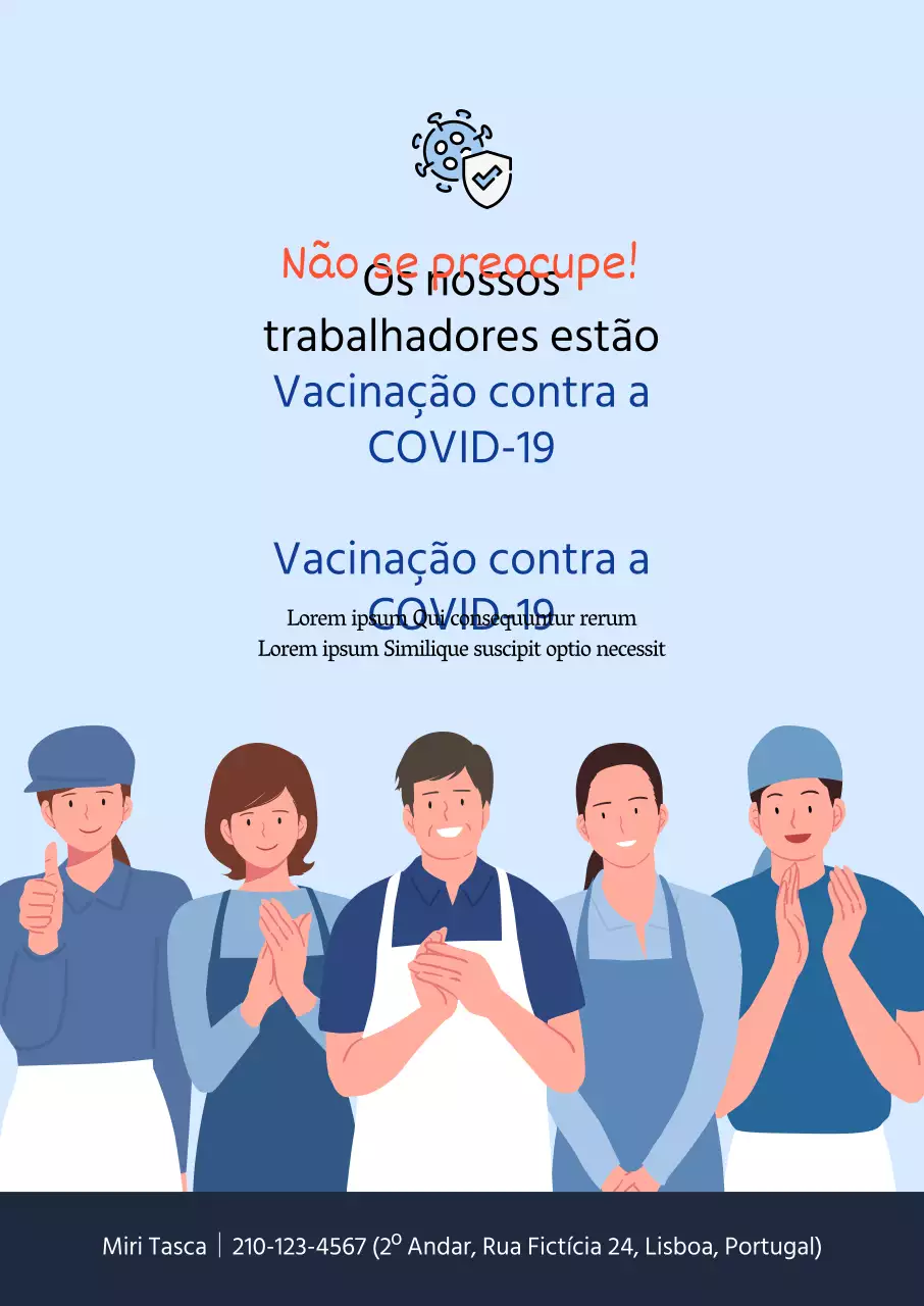 Cartaz vertical de vacinação contra o coronavírus com ilustração a azul