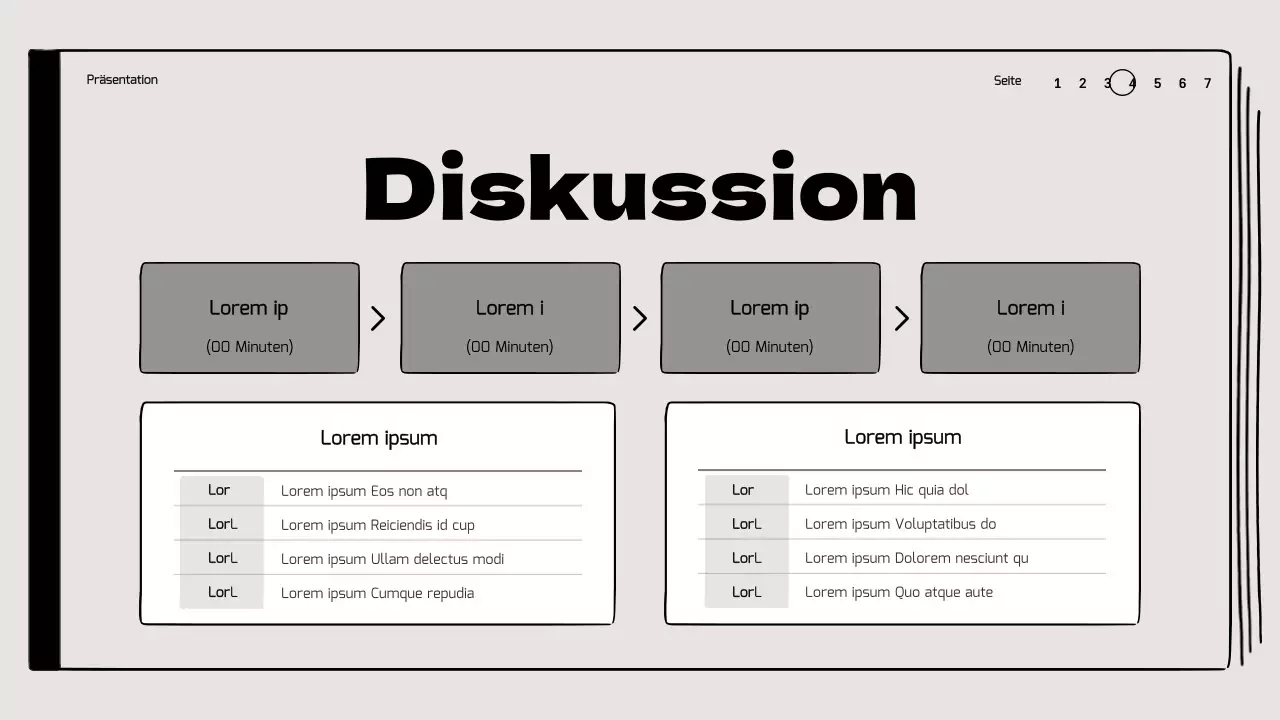 Buchbesprechung im Klassenzimmer mit hervorgehobenen Illustrationen in Beige und Schwarz