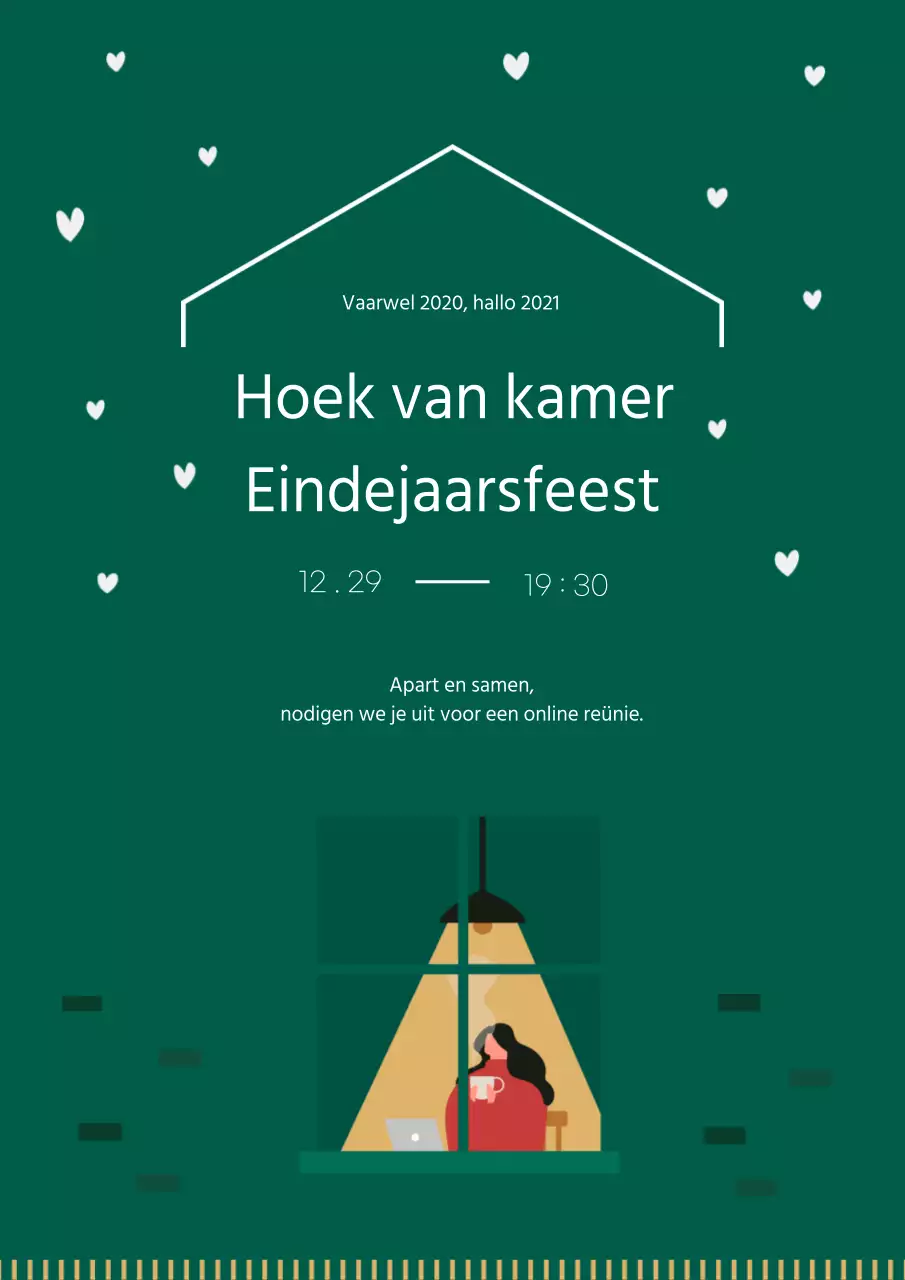Geïllustreerde eindejaarsfeestposter met groene achtergrond