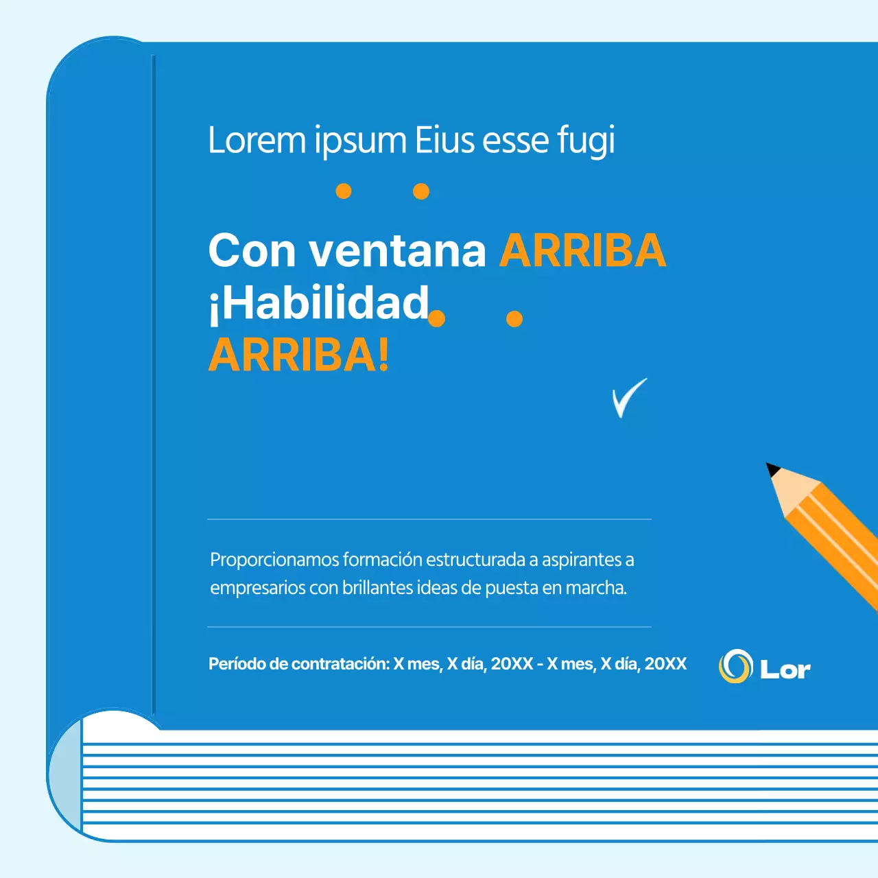 Una sencilla campaña azul y naranja de contratación de becarios emprendedores