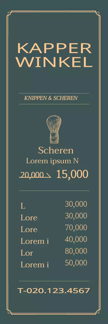 Eenvoudig frame-concept in groen en geel Prijzen bij Barbershop