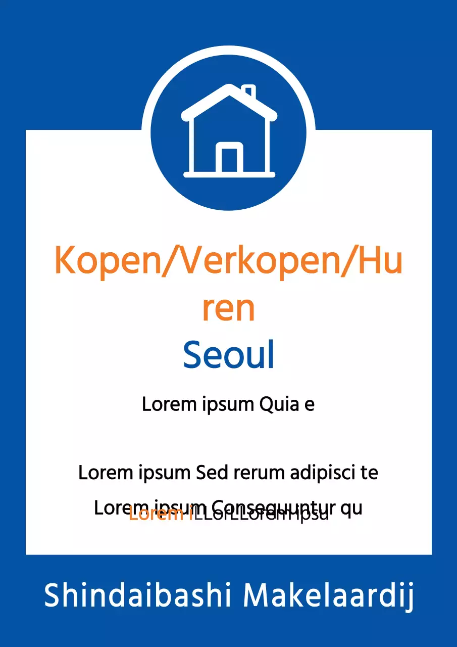 Eenvoudige vastgoed te koop flyer met blauwe achtergrond