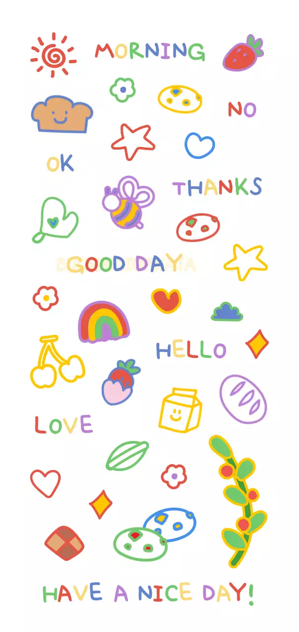 Simpatiche illustrazioni in stile disegno in un arcobaleno di colori