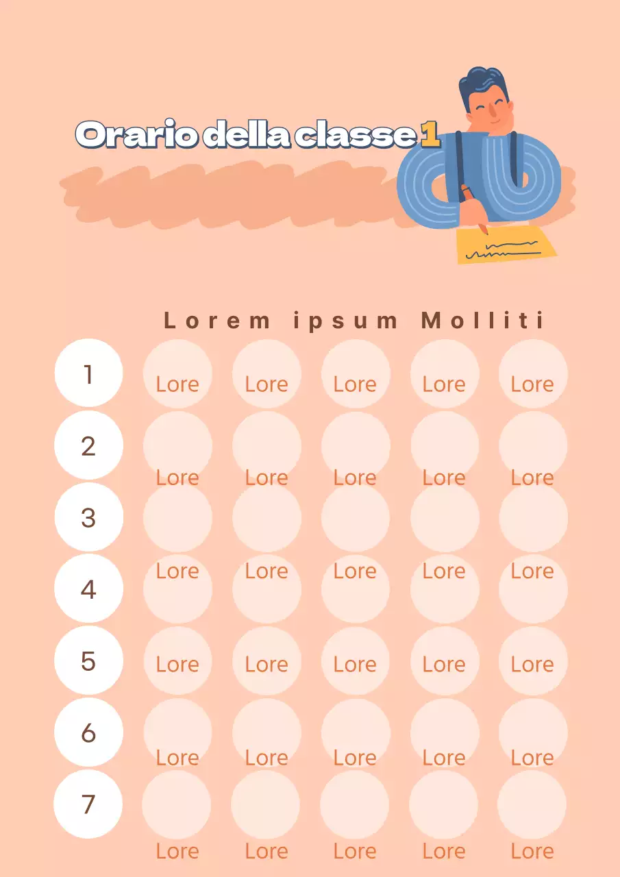 Semplice orario scolastico con illustrazioni umane in viola e magenta