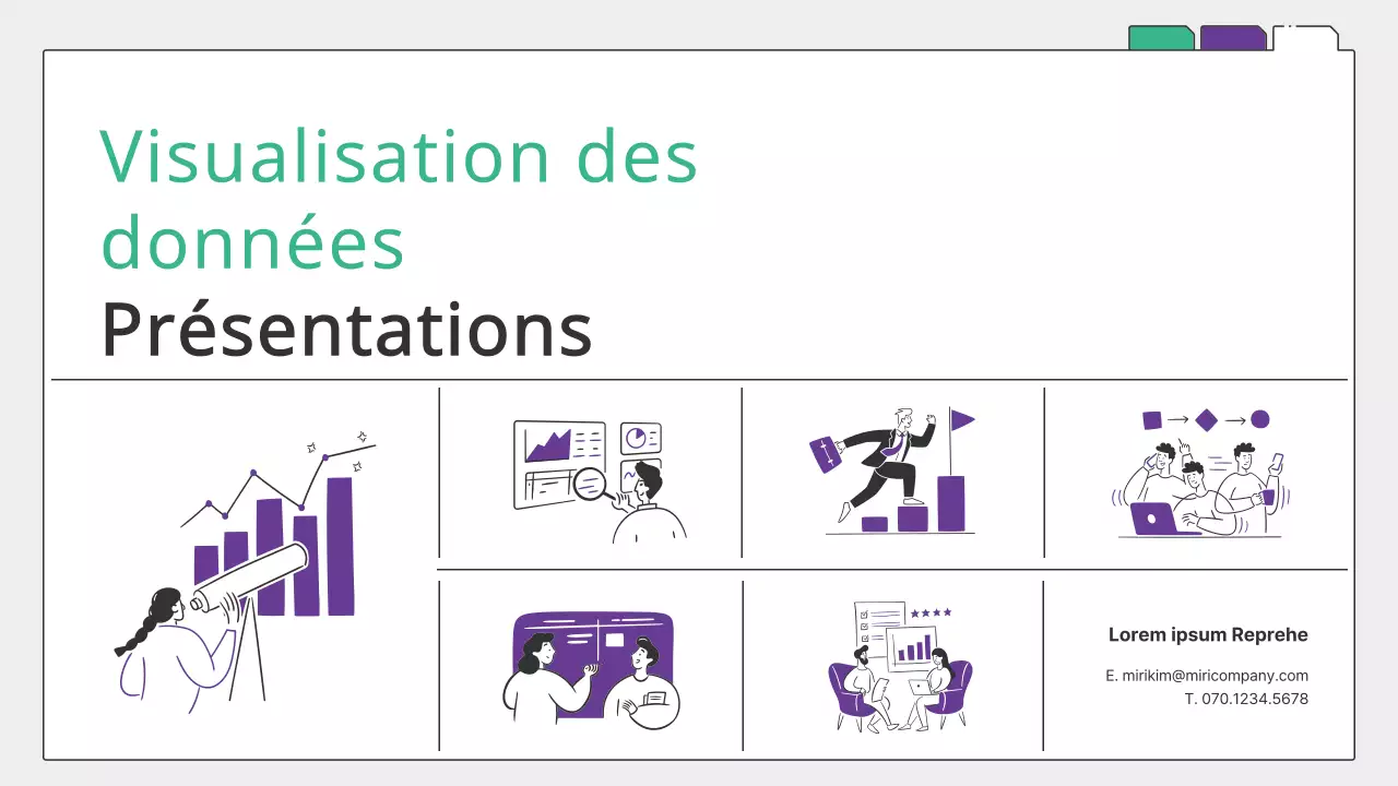 Graphiques verts et violets simples et présentation infographique