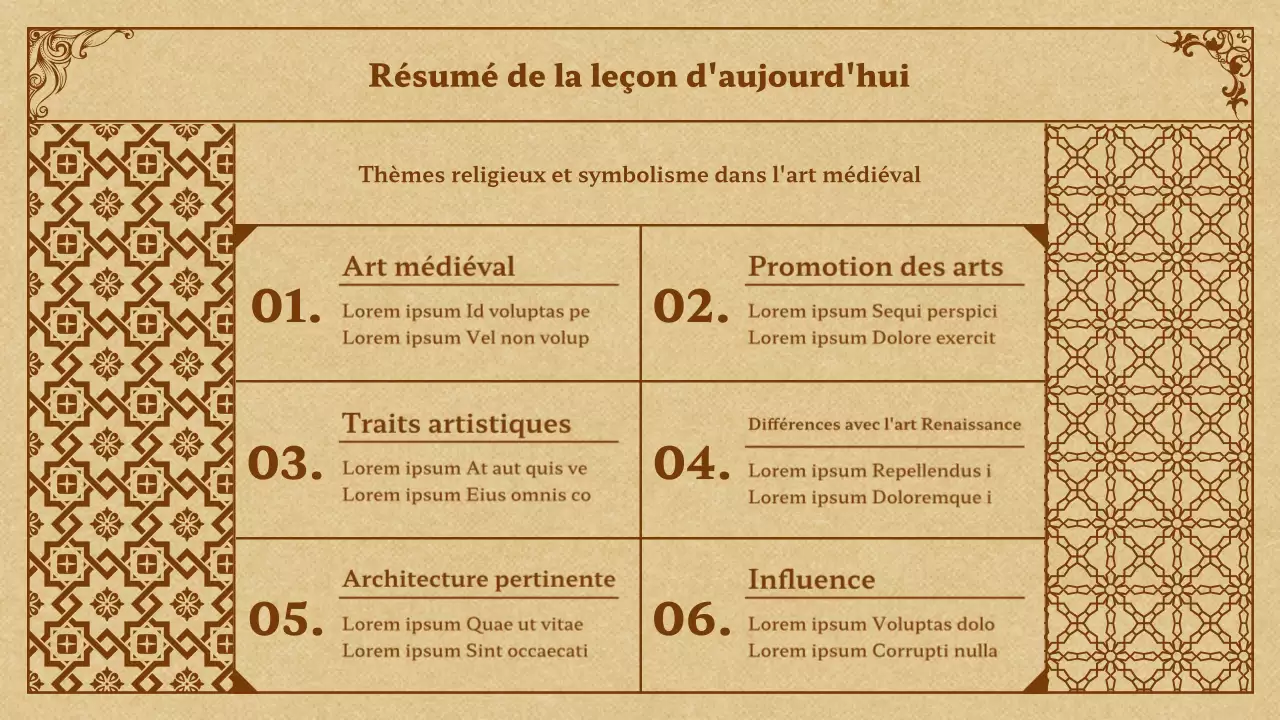 Présentation de l'art médiéval en beige et brun