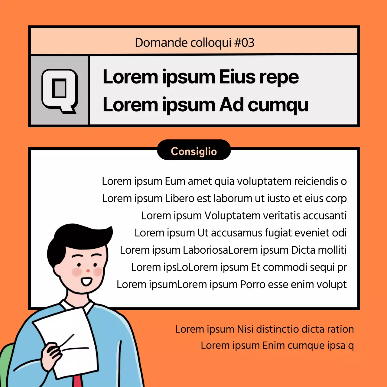Consigli arancioni e neri per domande di intervista anticipate e risposte modello