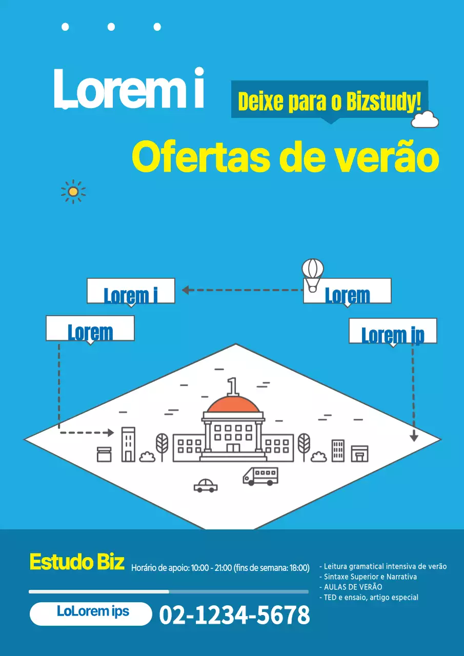 Folheto para um curso especial de verão em tons de azul