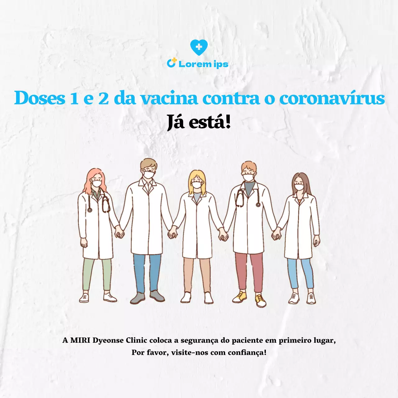 Cartaz quadrado de vacinação contra o coronavírus com ilustração a branco