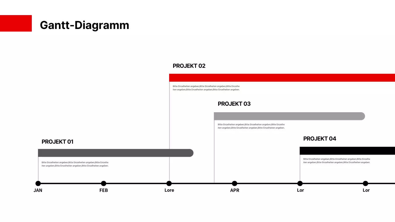 Ein einfaches Gantt-Diagramm in Rot und Schwarz
