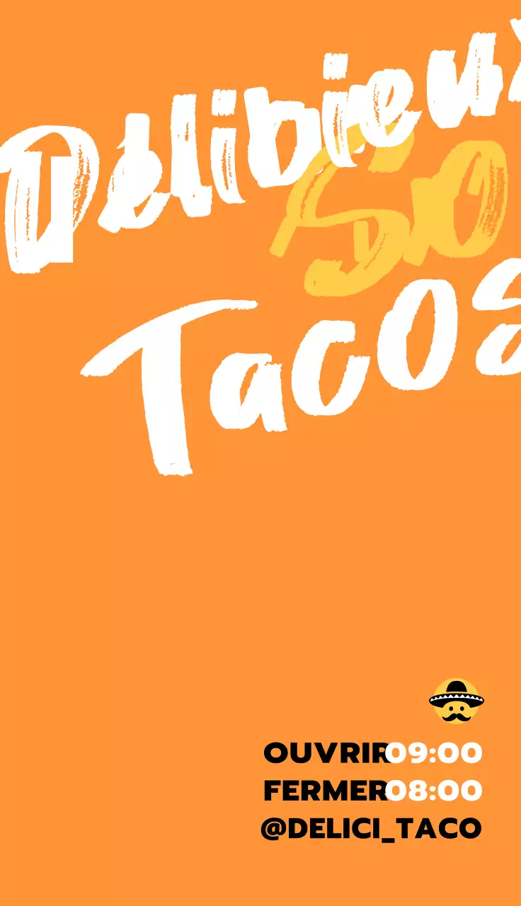 Conception d'un magasin de tacos en blanc, jaune et noir, avec écriture manuscrite grossière