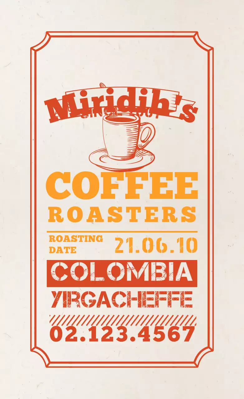 赤系のタイポデザインが印象的なコーヒー豆のラベル。