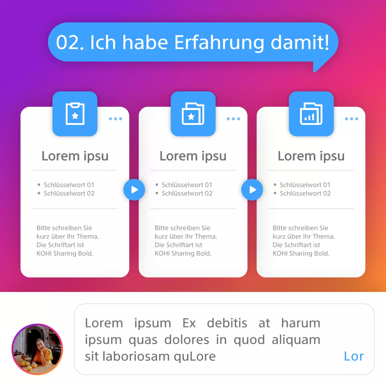 Instagram unbelebten Konzept Bio in lila und orange Farbverlauf
