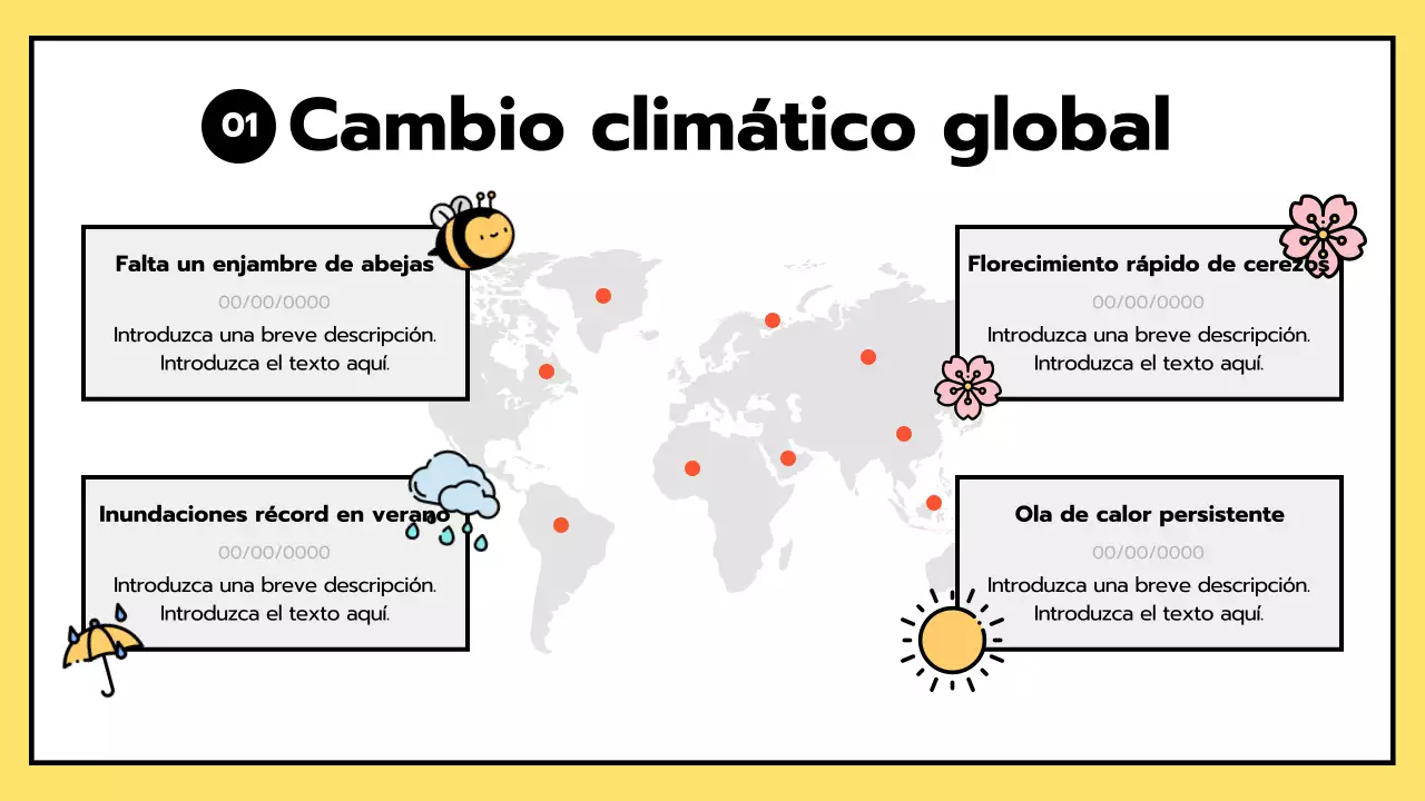 ESG simple y cambio climático en amarillo y negro