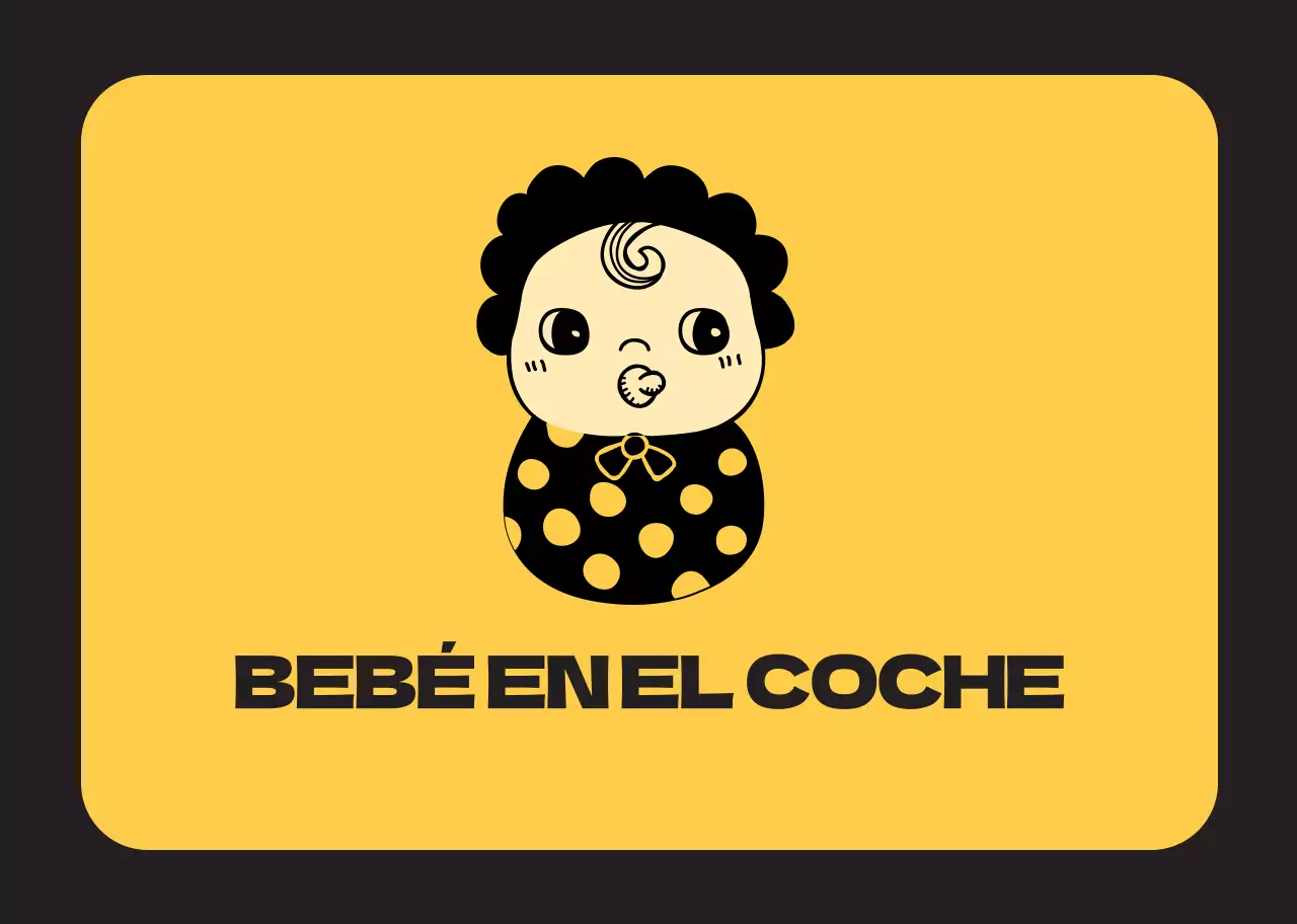 Ilustración de bebé en negro y amarillo con niño a caballo