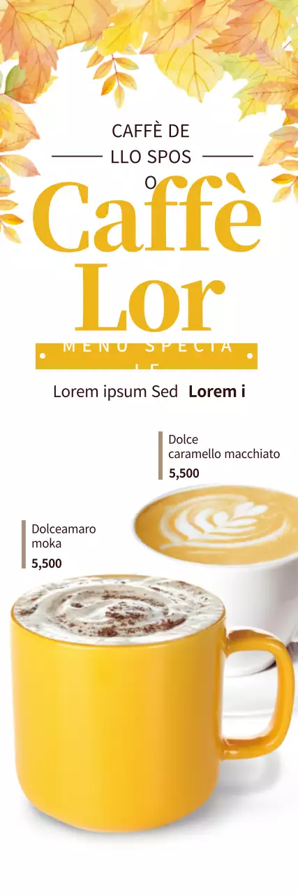 Promuovere un menu autunnale giallo-bianco per il caffè