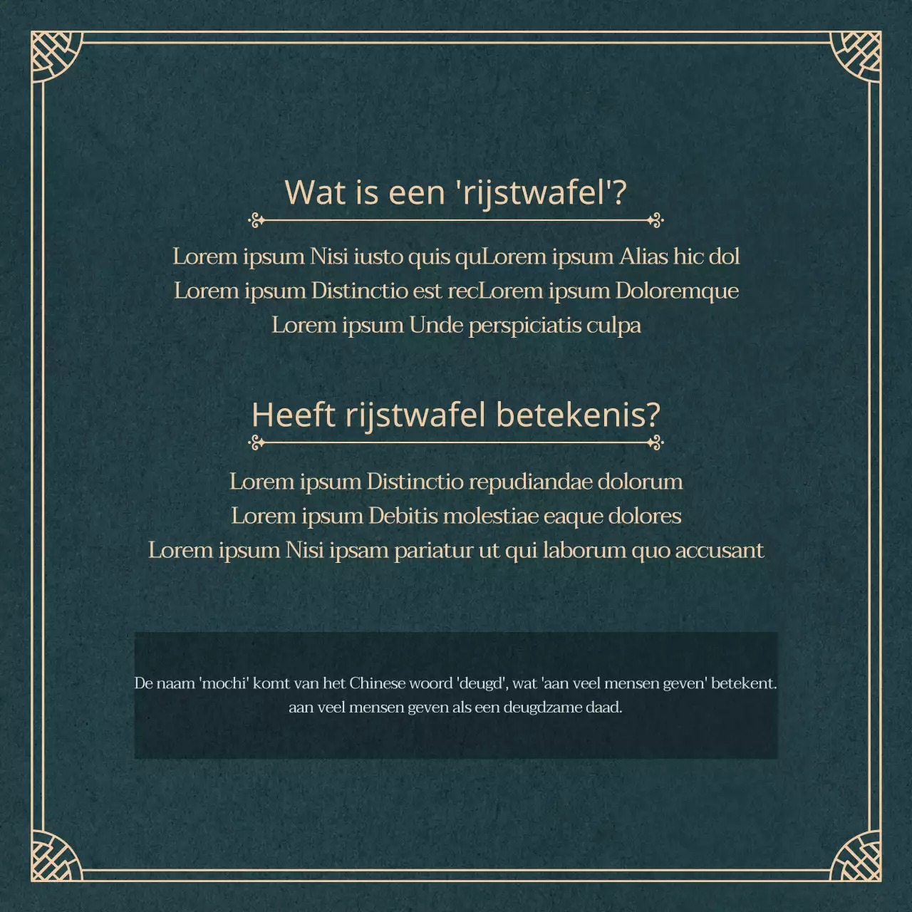 Donkergroene rijstcake betekenis cardNews ontwerp