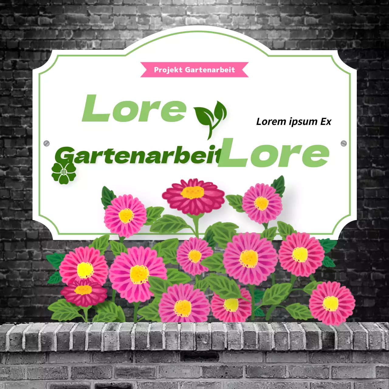 Gartenthema mit grauen und rosafarbenen Backsteinmauern