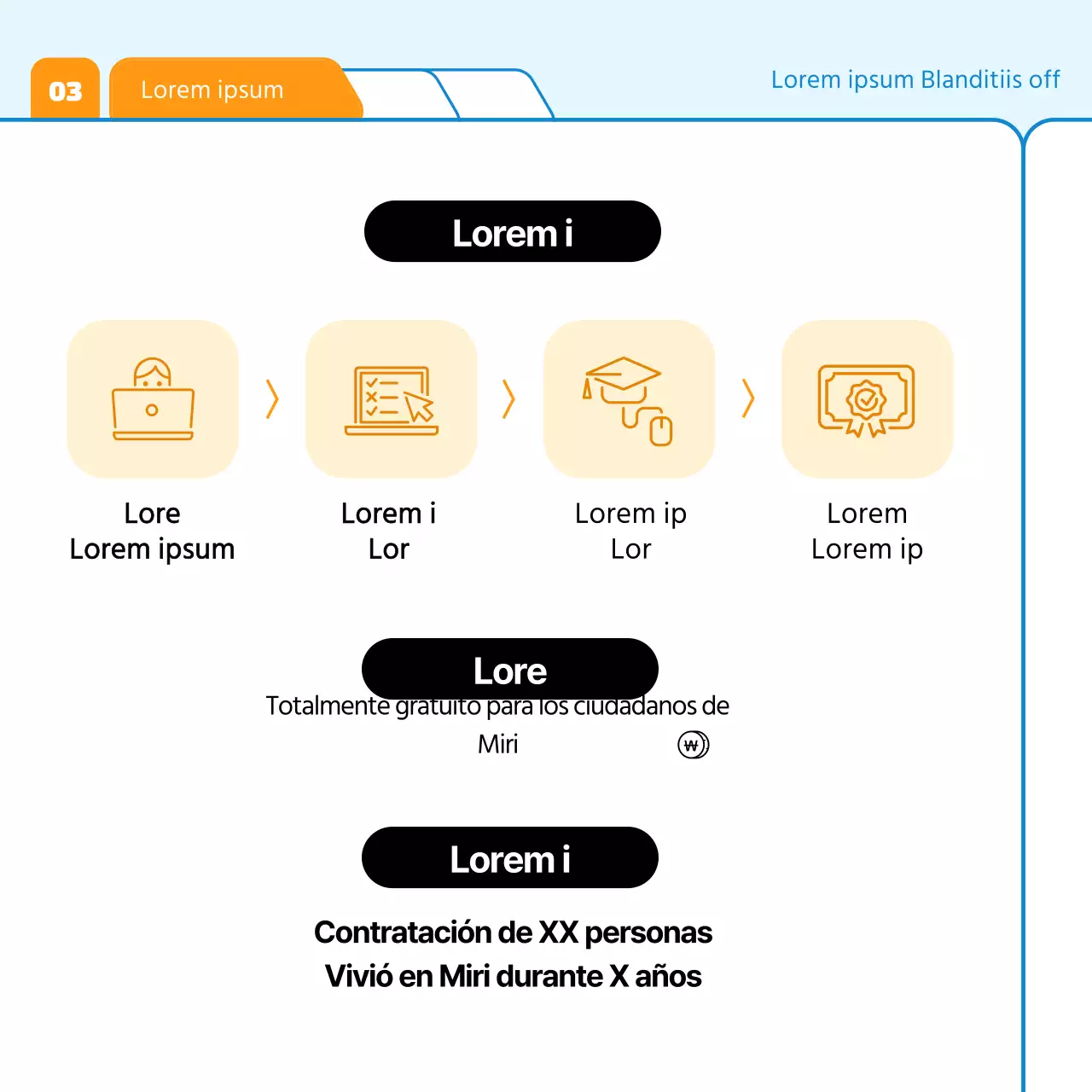 Una sencilla campaña azul y naranja de contratación de becarios emprendedores