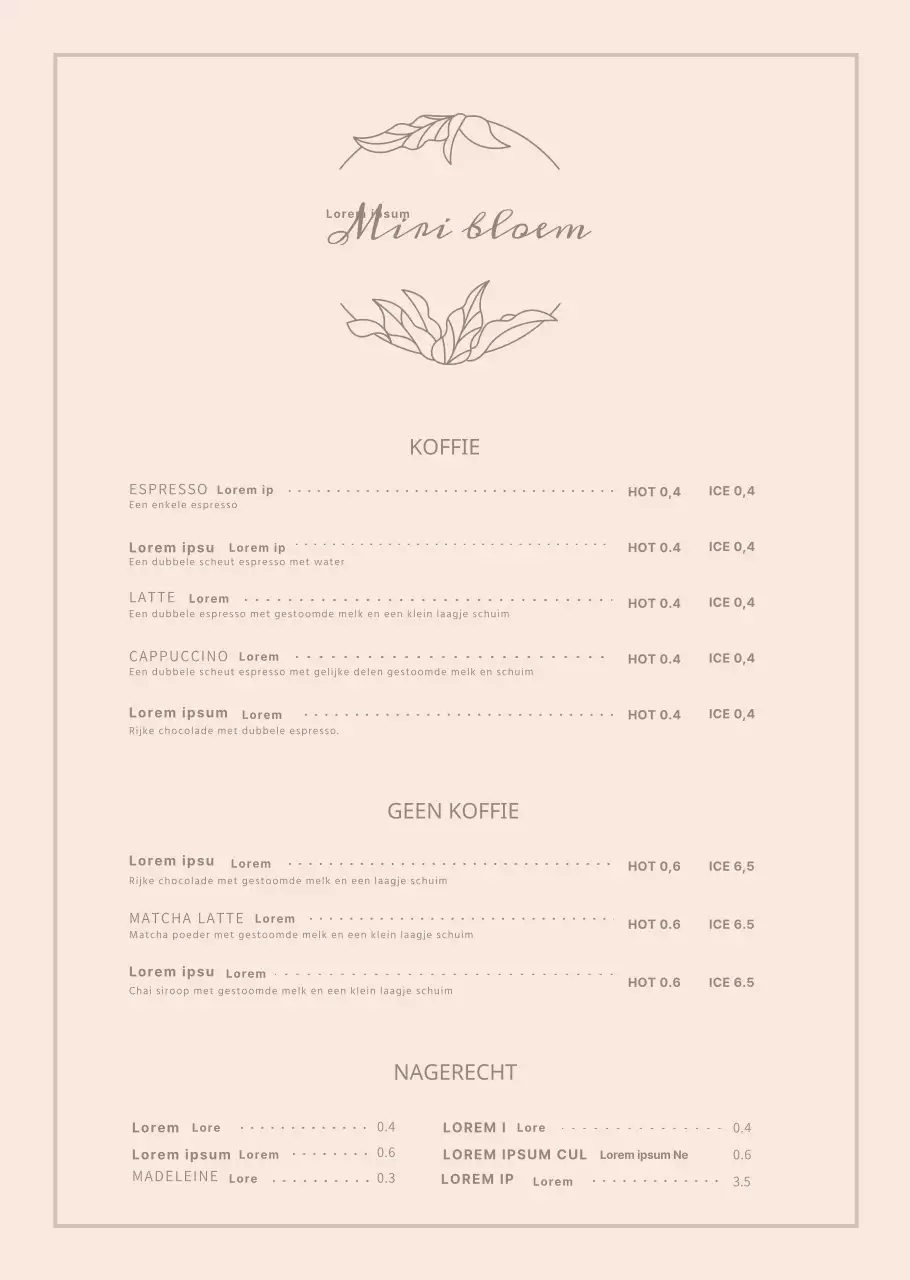Roze luxe bloem cafe cafe menu poster