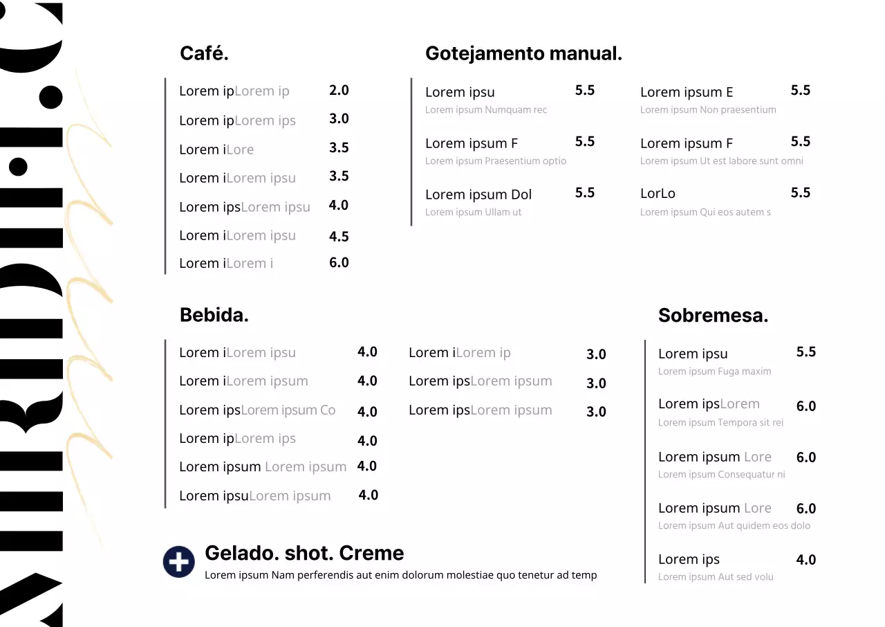 fundo branco tipografia simples menu de café cartaz horizontal
