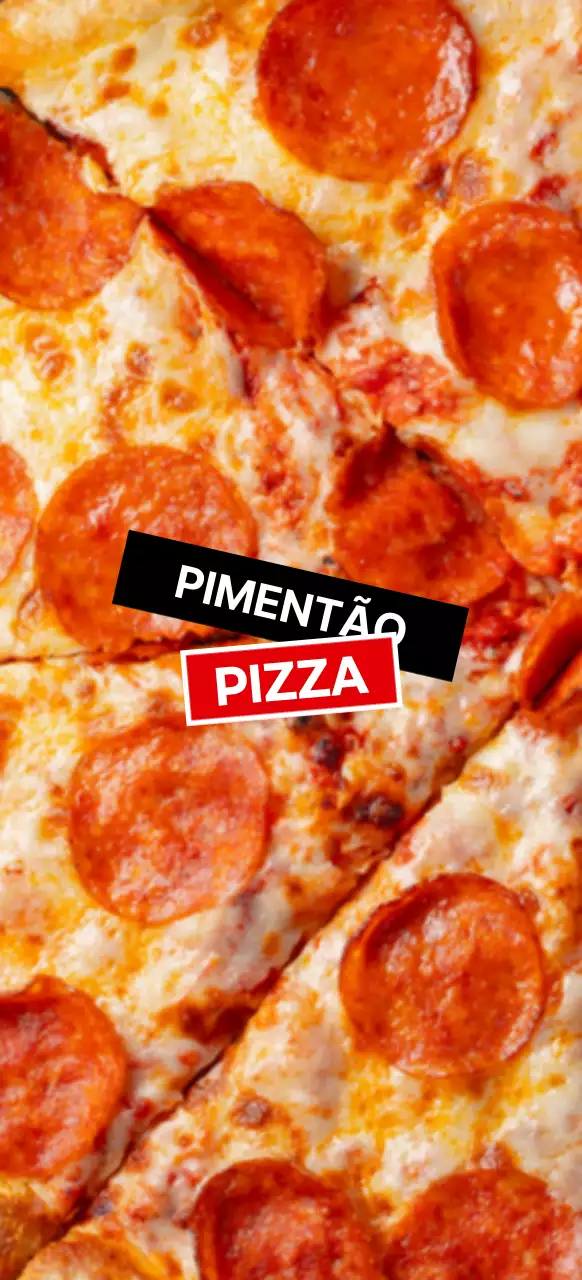 Pizza de pepperoni com etiqueta vermelha e preta