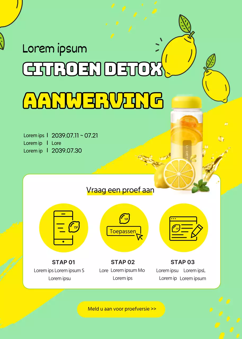 Gele Verfrissende Citroen Detox Proefverpakking Ontdoe je van gifstoffen en word mooi met de Zomerdieet Detox Proefverpakking Hoe toe te passen pictogram