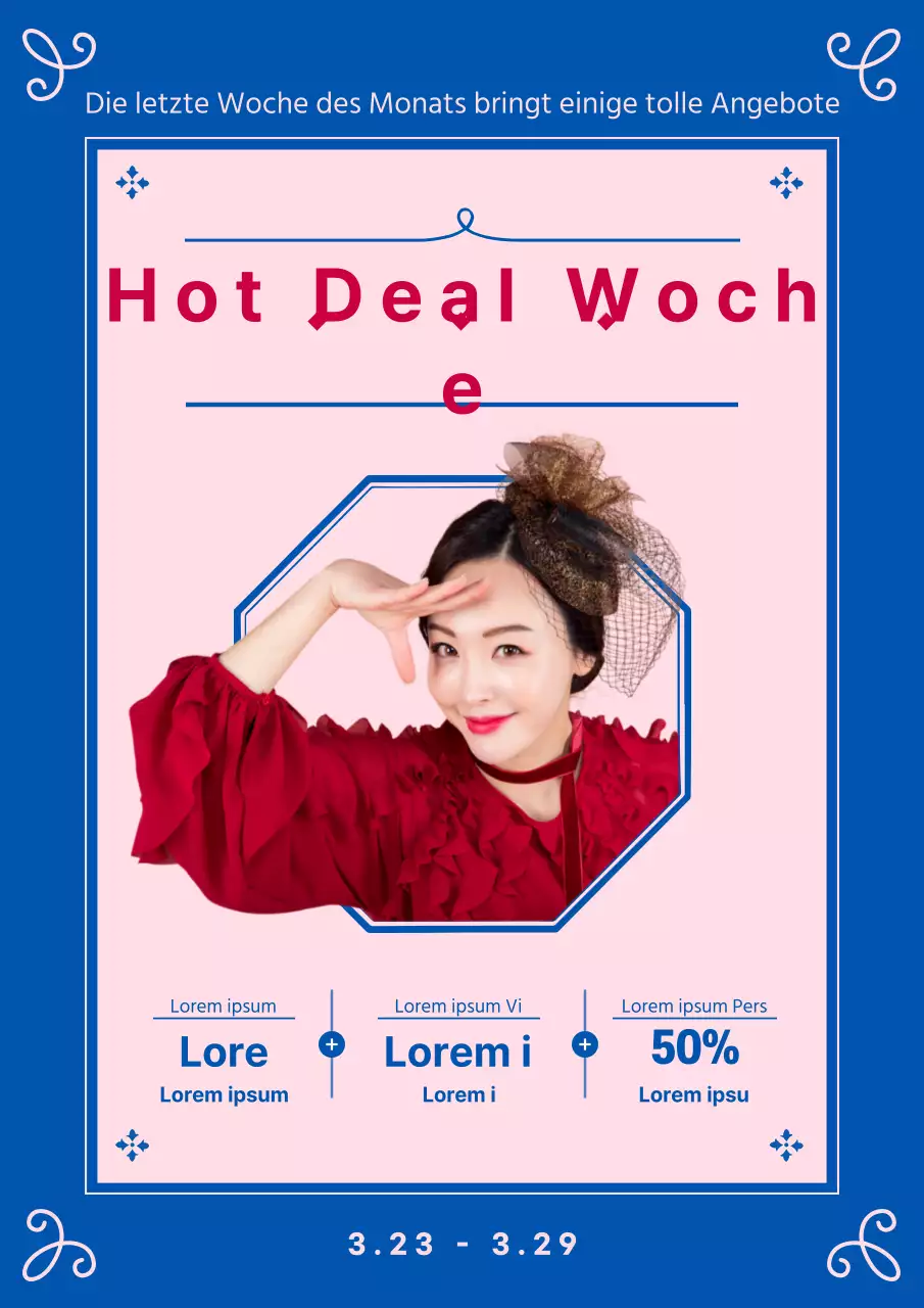 Ein stilvoller Sonderangebotsflyer in Blau und Rosa