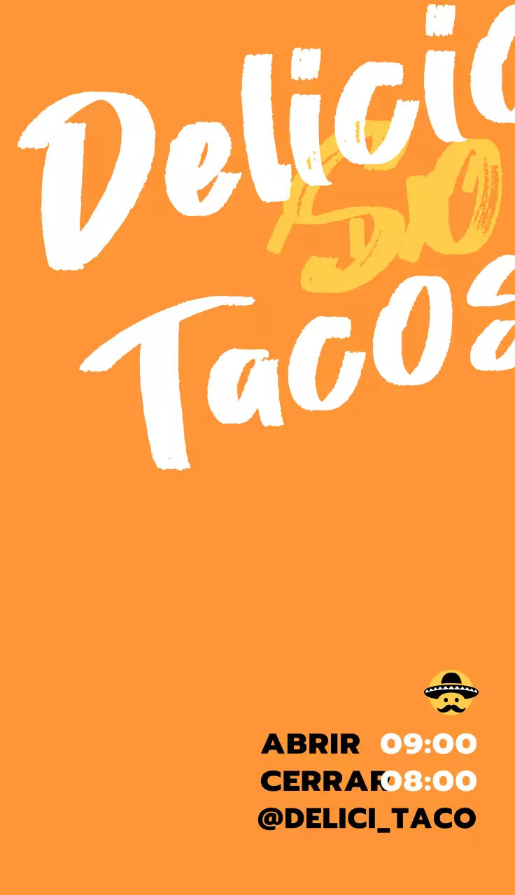 Diseño de una tienda de tacos en blanco y amarillo con letra áspera en negro