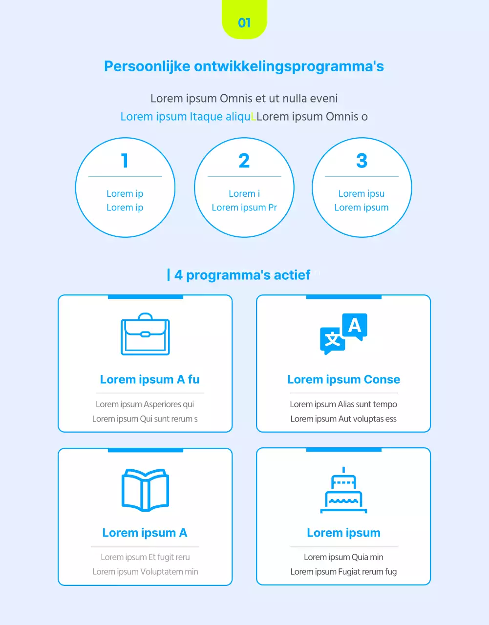 In-house trainingsgids met fluorescerende blauwe accenten