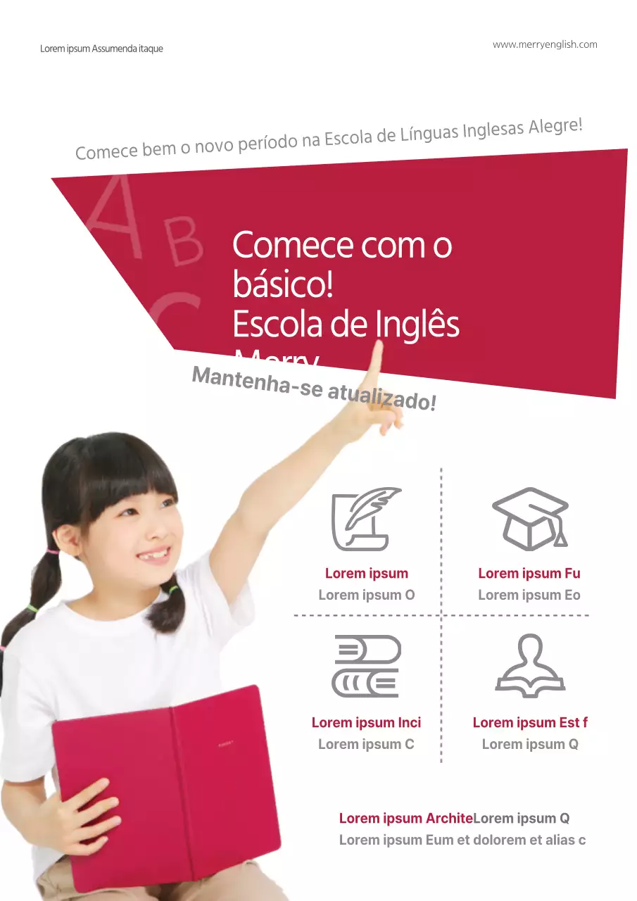 Promova a sua escola de inglês com uma fotografia e um ícone de uma criança vermelha
